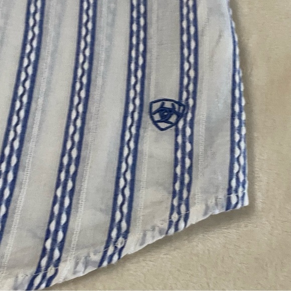 ARIAT / Blue and White Striped Embroidered Long Sleeve Button Down Shirt Size XL - Picture 8 of 13